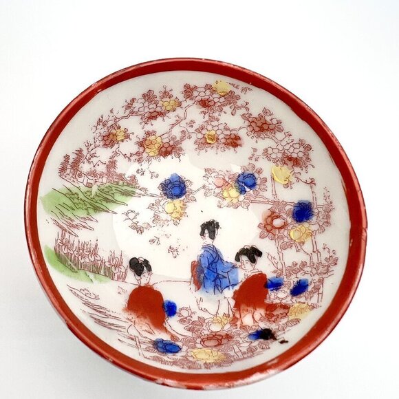 Vintage Japanese Porcelain Bowl Set Hand-Painted Geisha Motif - Picture 6 of 10